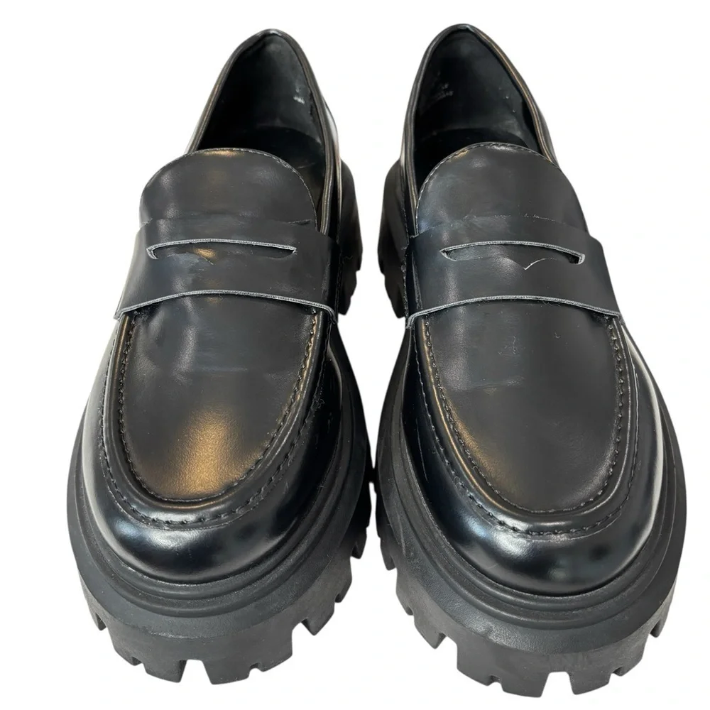 H&M Black Platform Lug-Soled Penny Loafers